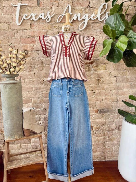 Never Been Better Rust Striped Blouse