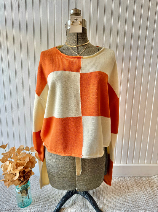 Check This Out Rust Checkered Sweater