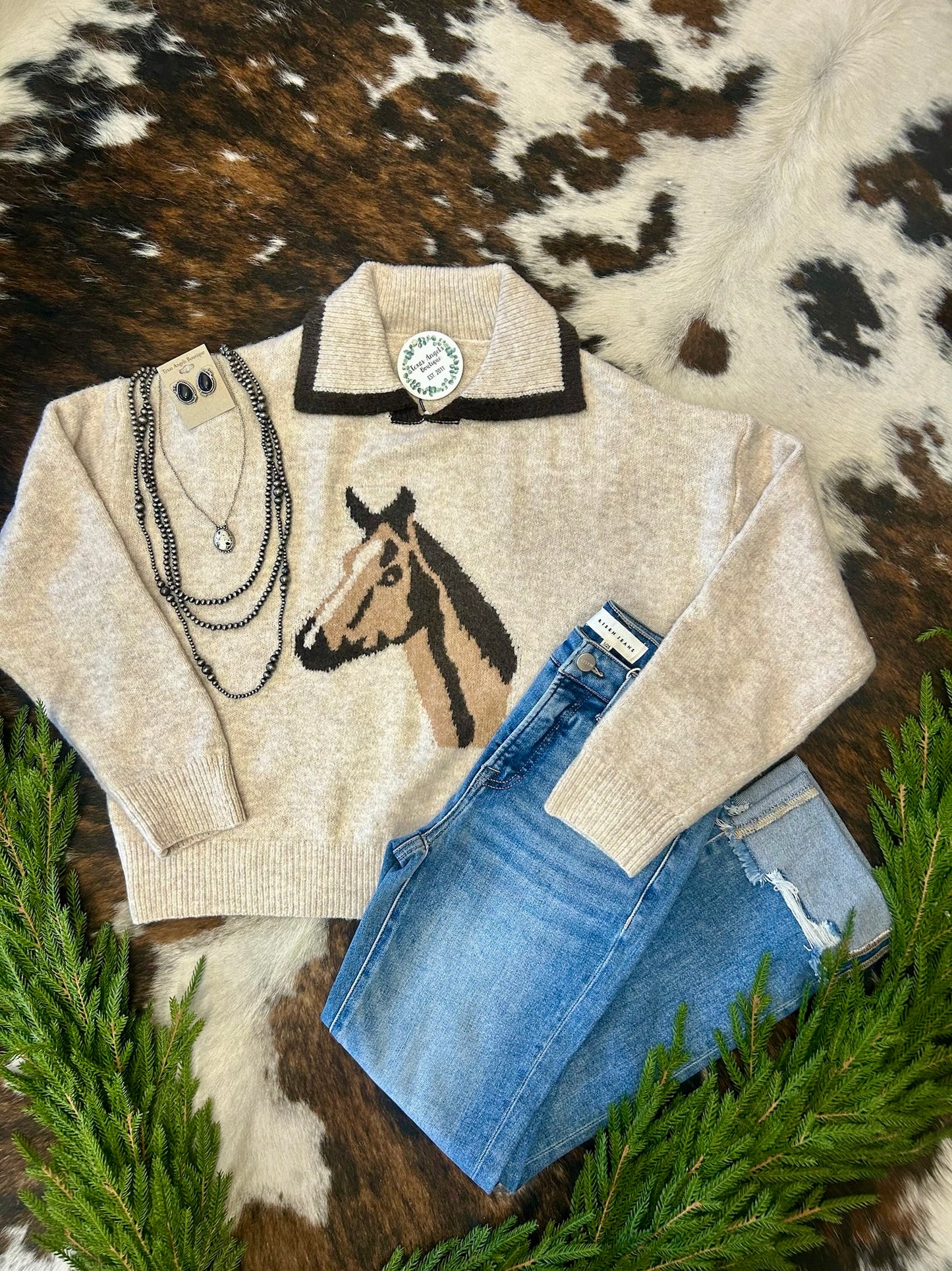 Home For The Holidays Ivory Horse Sweater