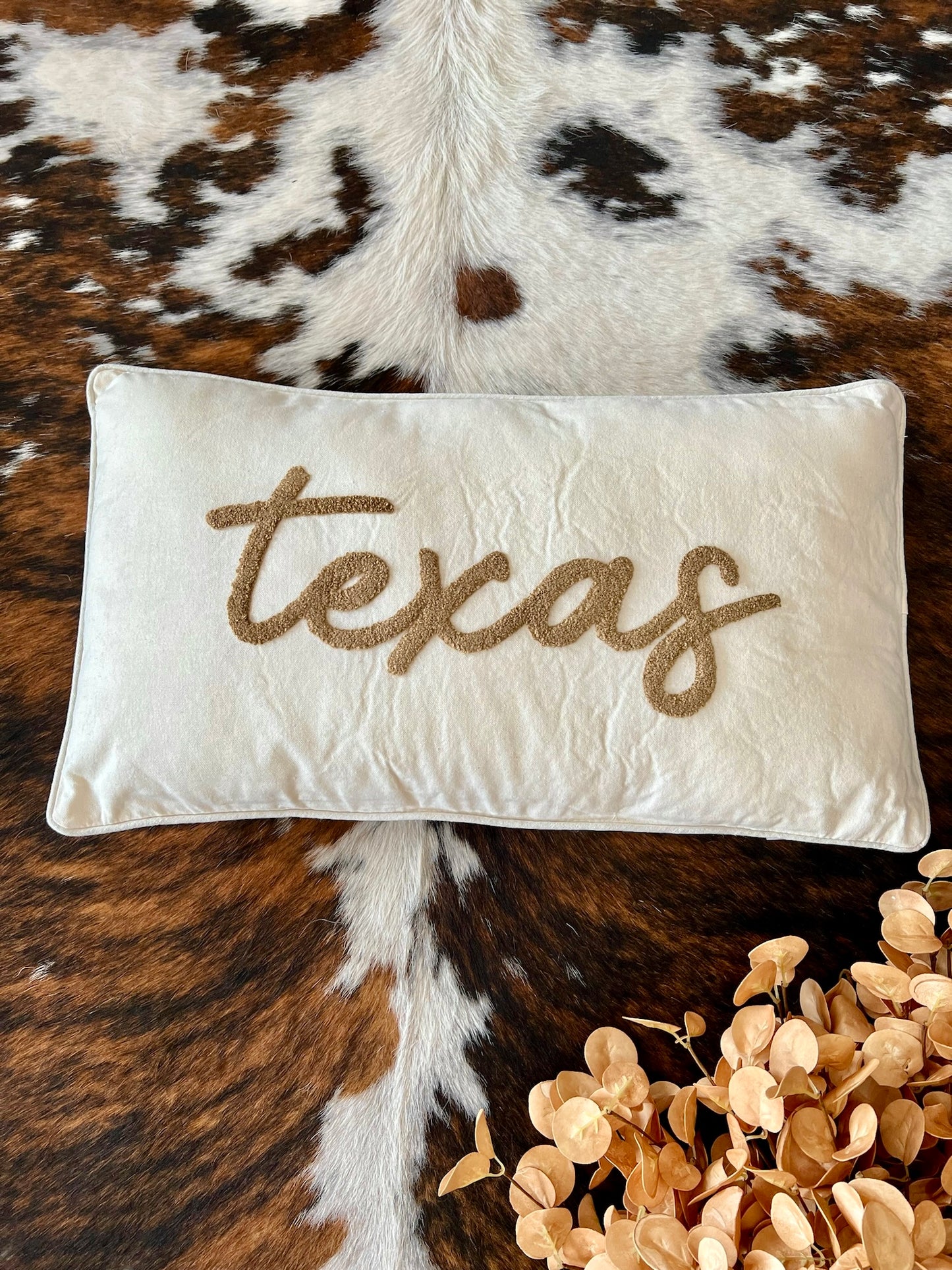 Taupe Embroidered Texas Pillow