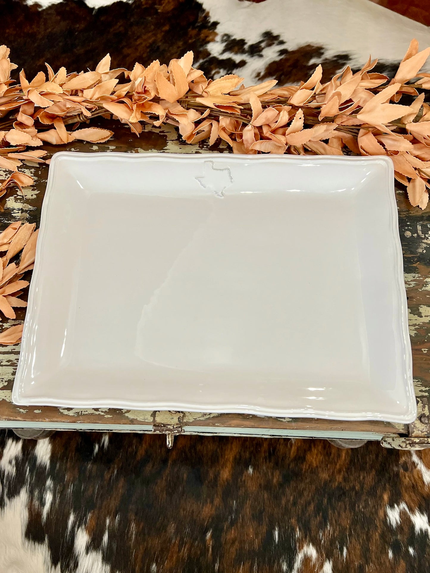 Large White Square Texas Platter