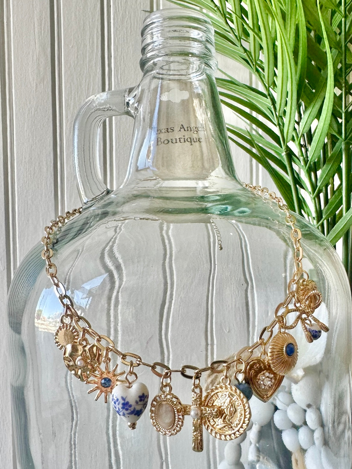 Blue Willow Gold Charm Cross Necklace