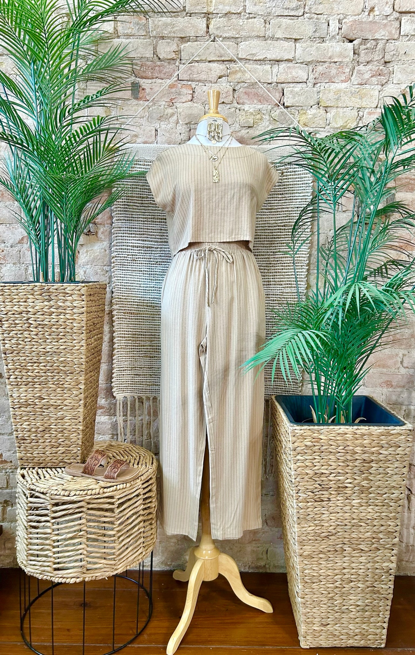 On Lake Time Tan Linen Top