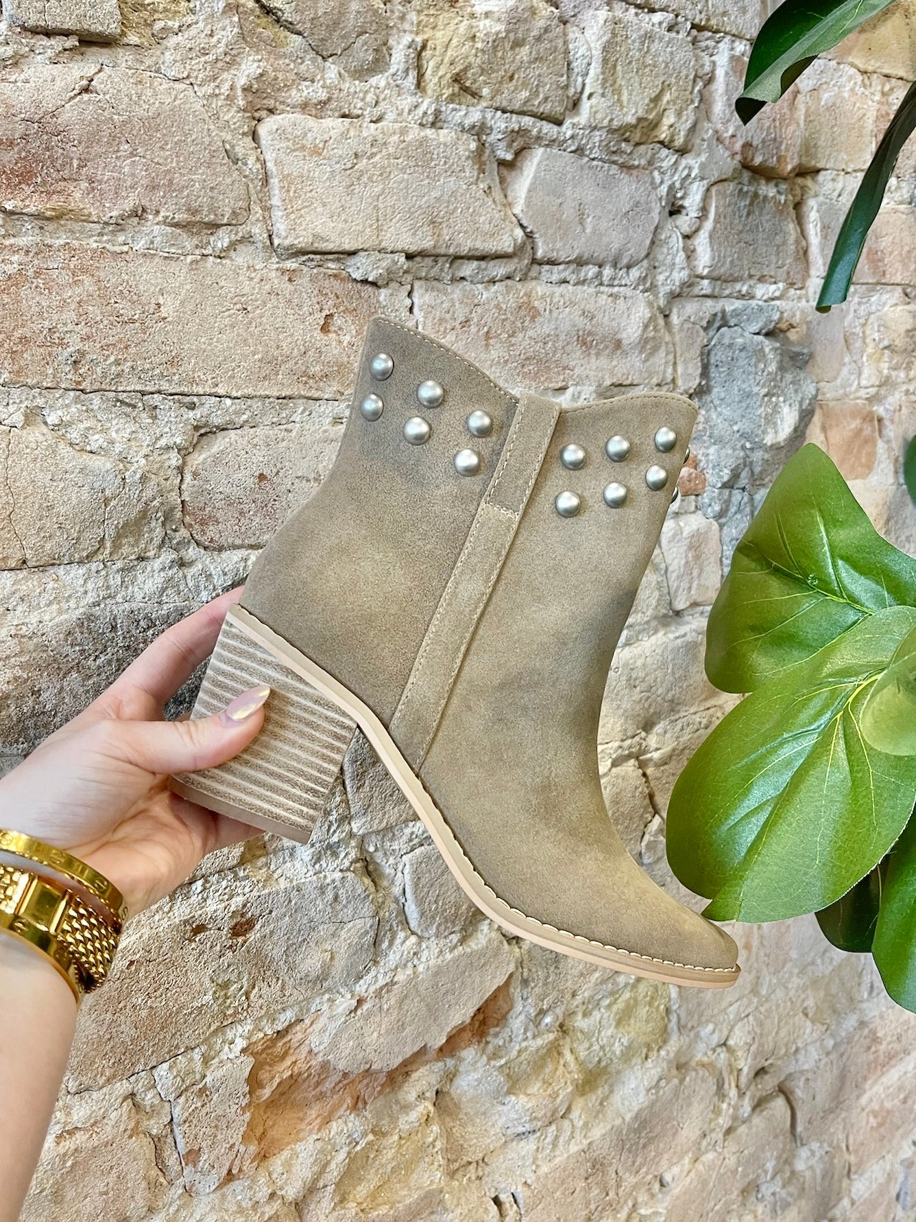 Totally Into You Taupe Studded Booties