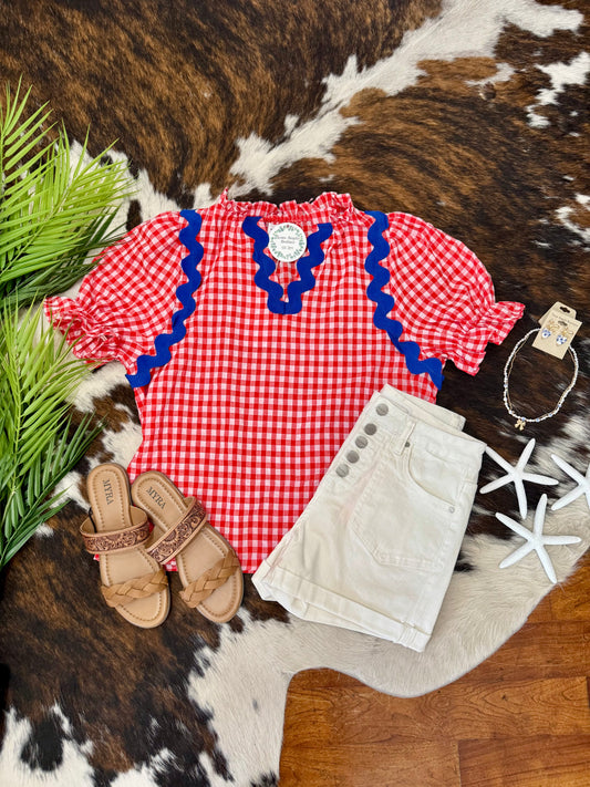 Proud To Be An American Red Plaid Blouse