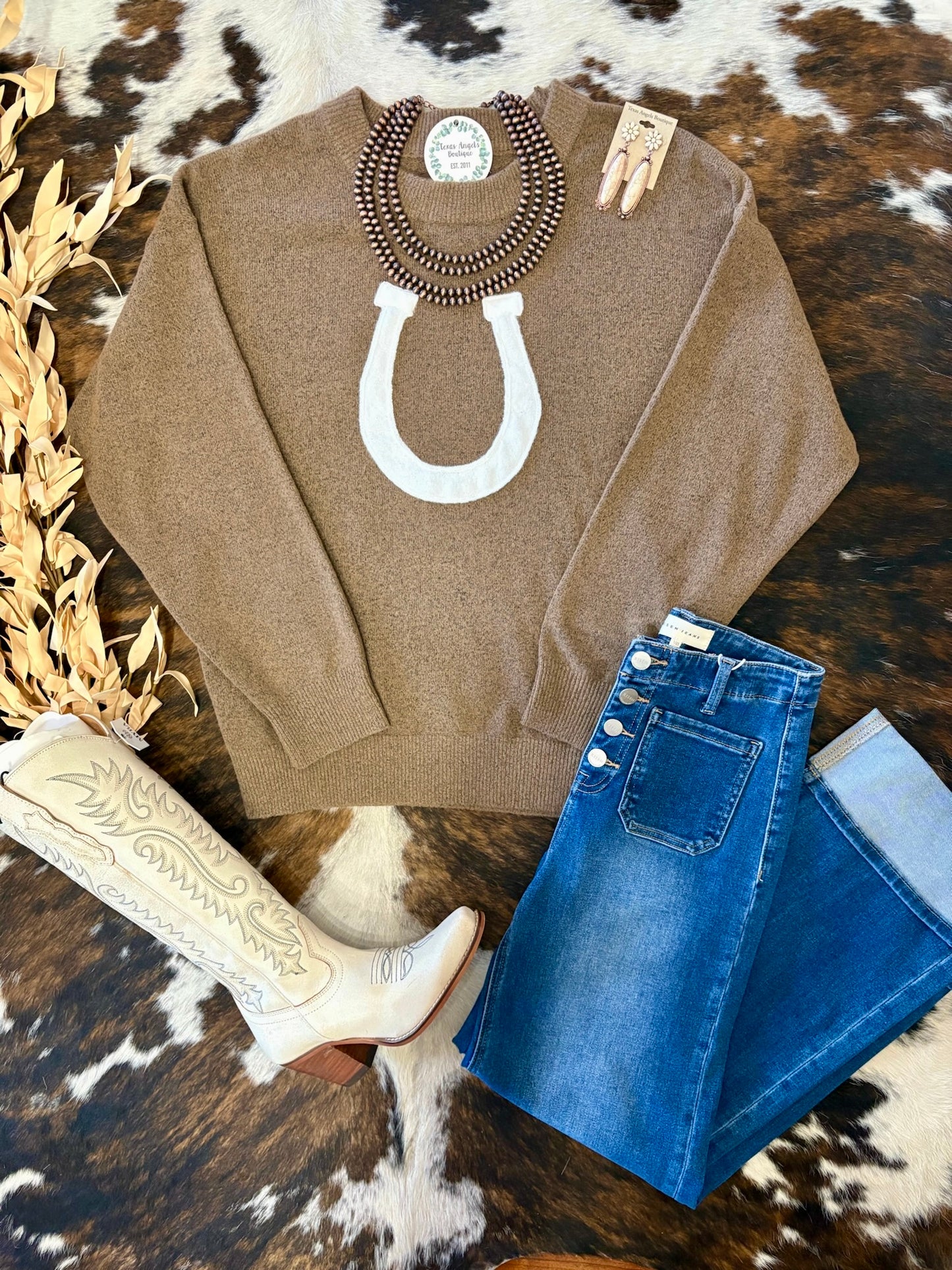 Bareback Rider Brown Horse Shoe Sweater