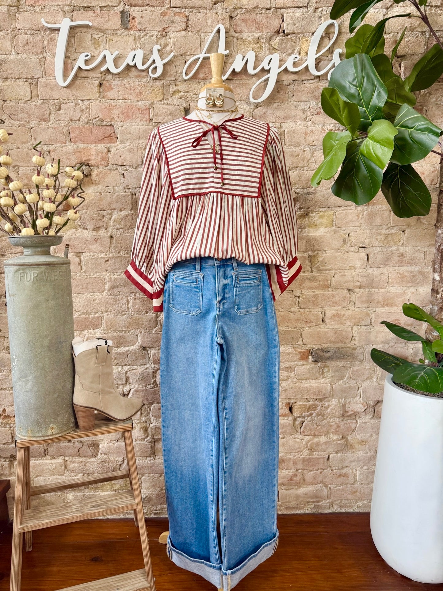 Falling Into Place Rust Striped Blouse