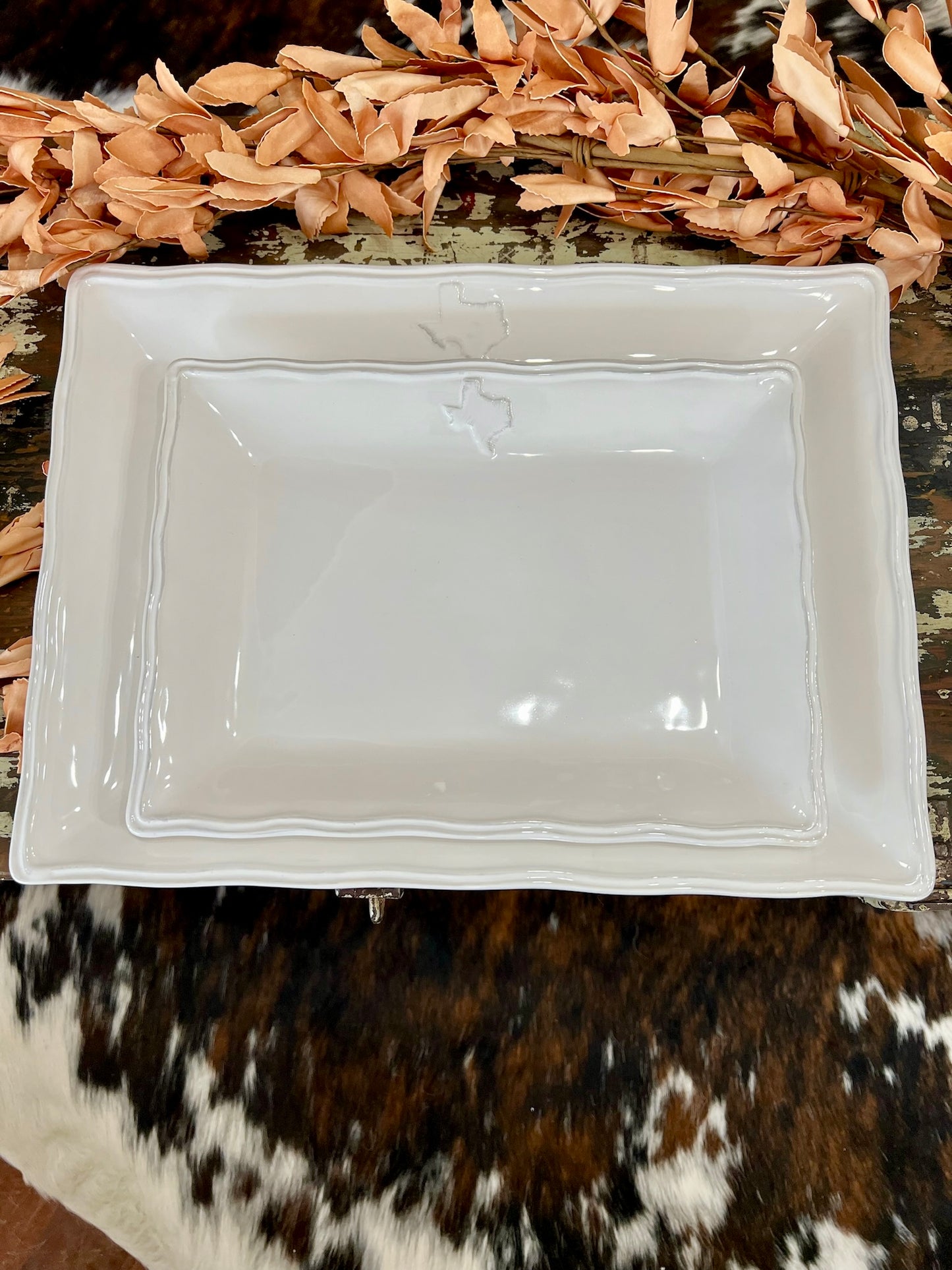 Large White Square Texas Platter