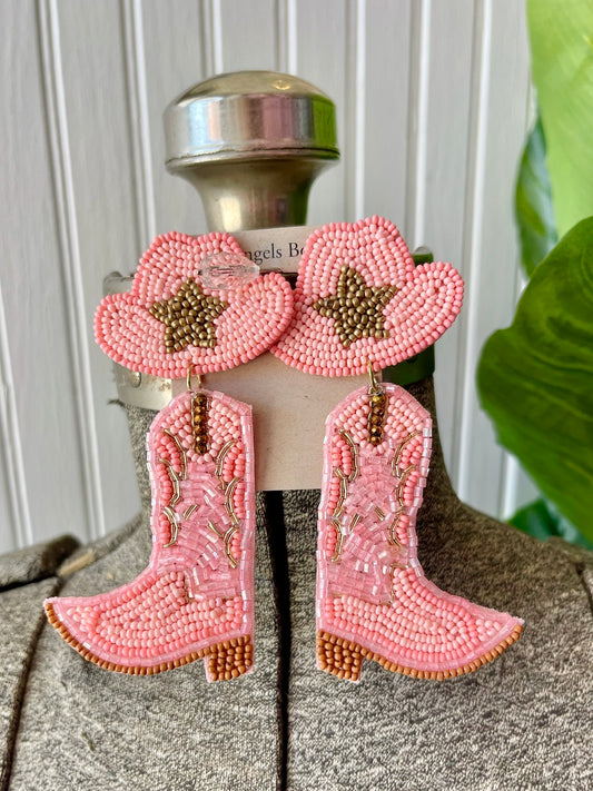 Pink Cowgirl Beaded Earrings