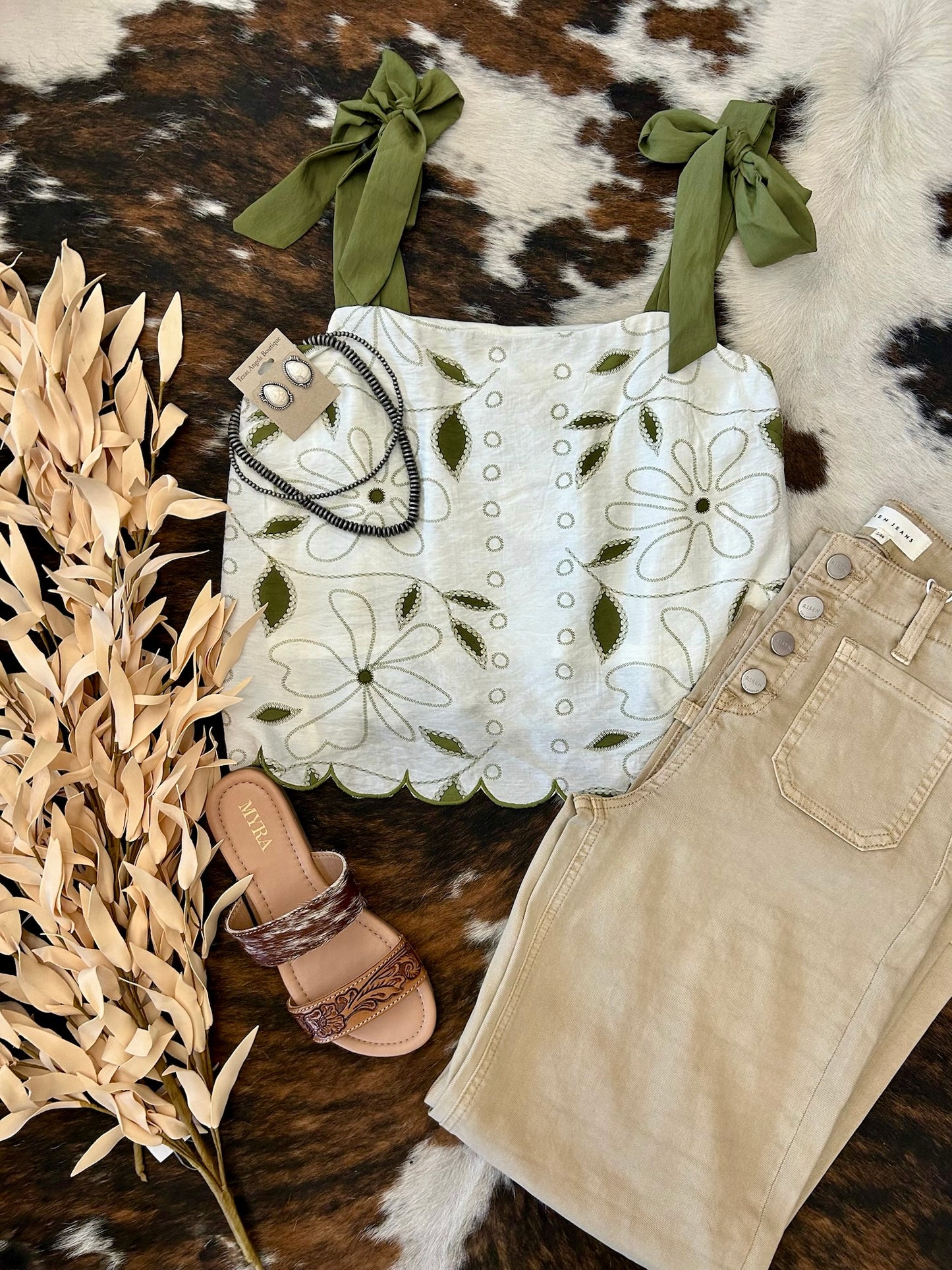 Every Story Is Worth Telling Embroidered Olive Scalloped Tank