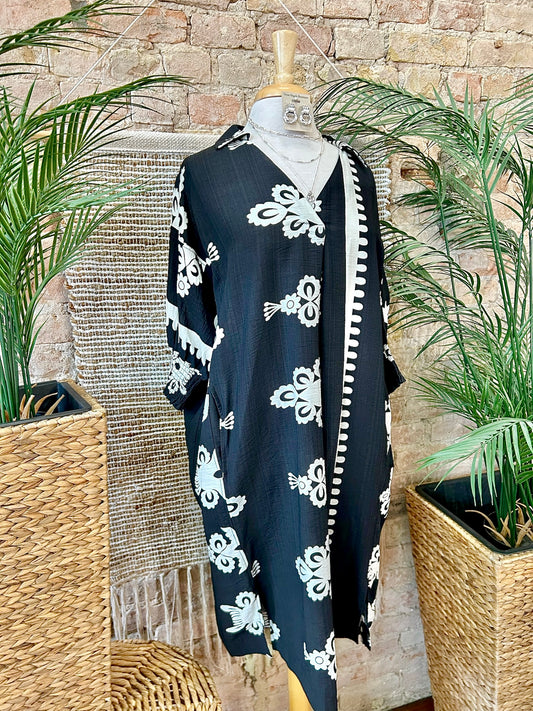 40% Off - At Your Pace Black Boho Print Dress