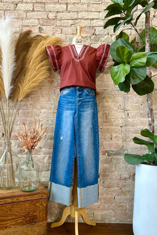RESTOCK Autumn Skies & Pumpkin Pies Rust Blouse