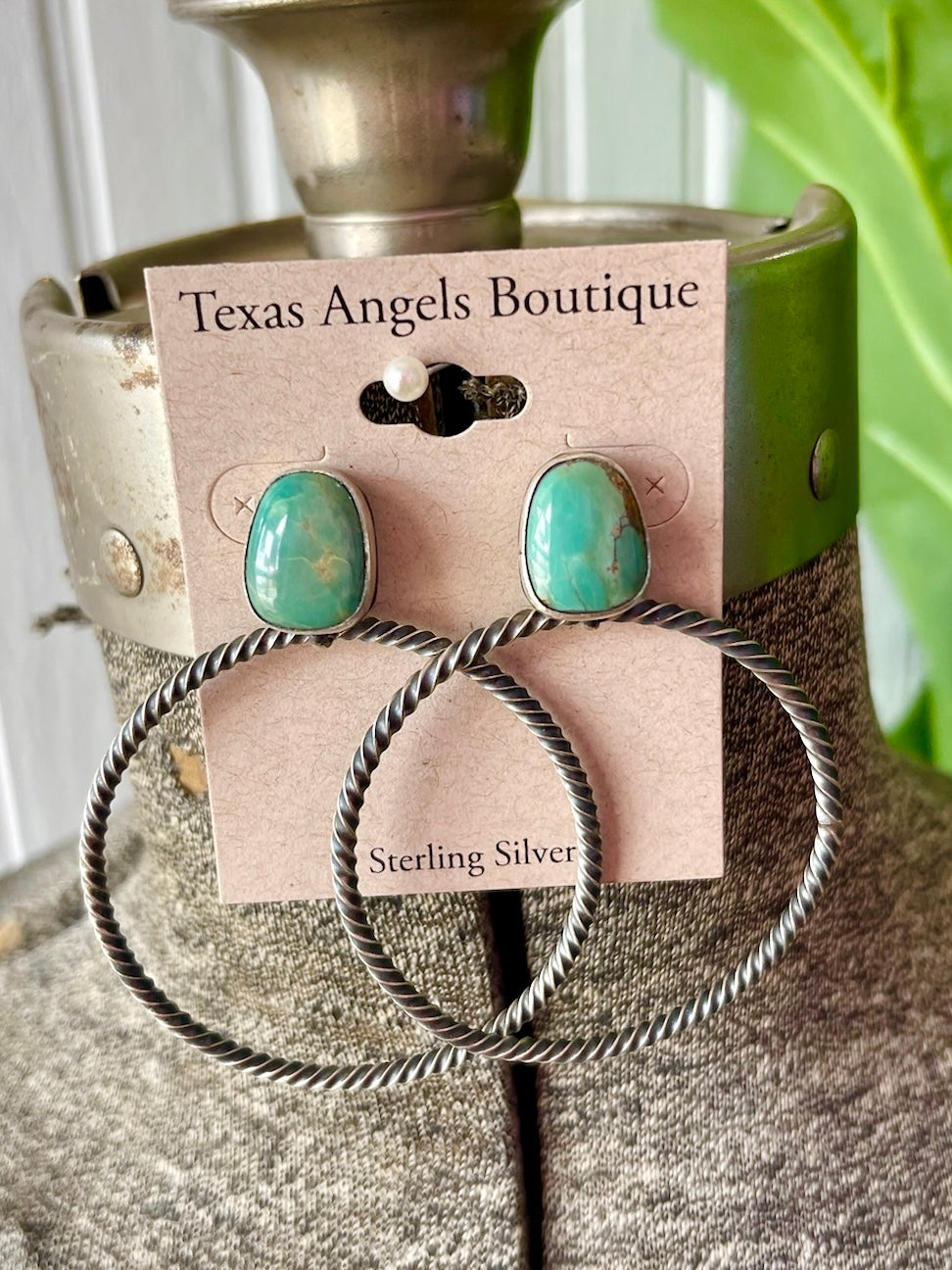 Sterling Silver & Genuine Turquoise Hoop Earrings