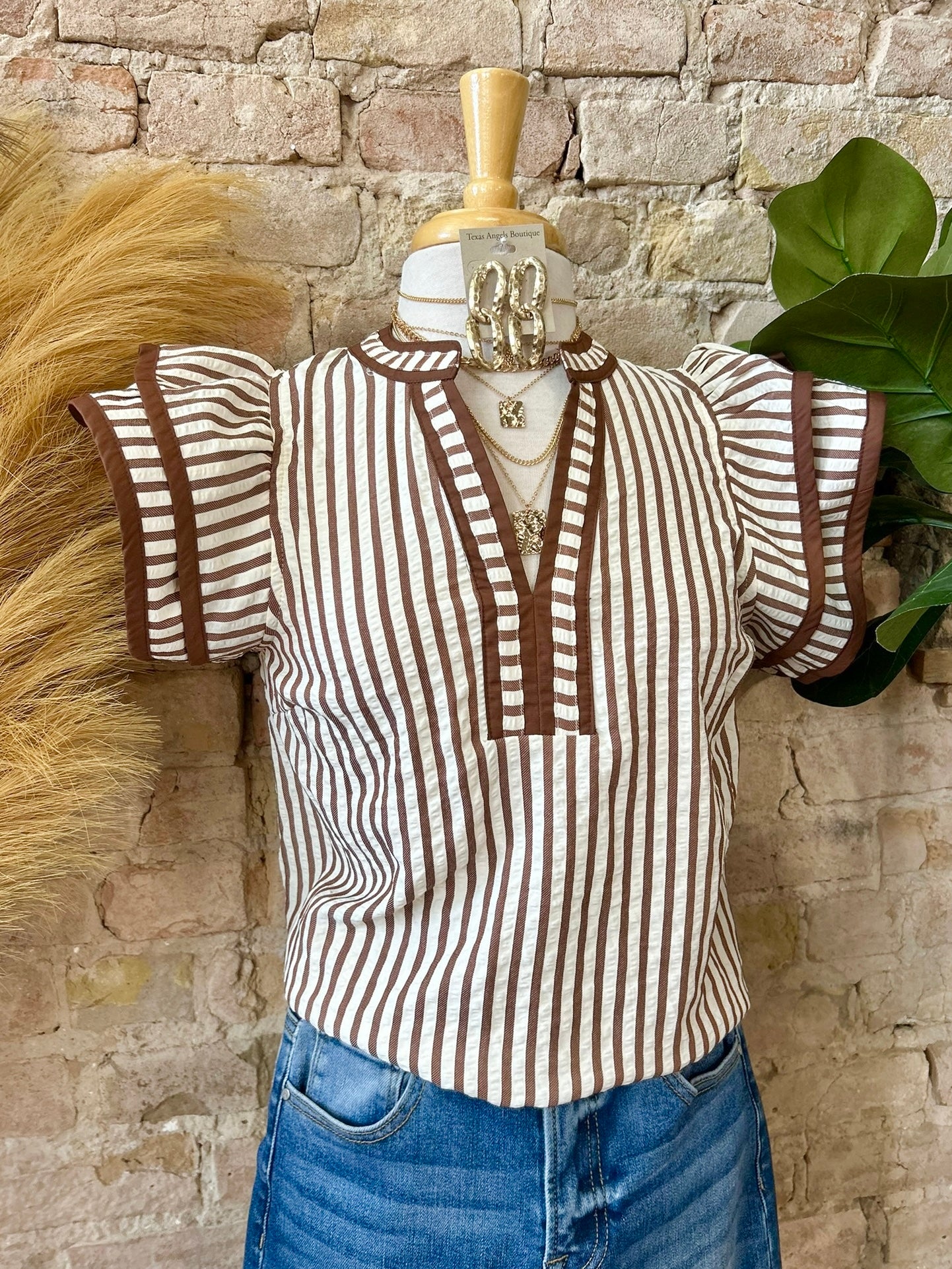 Never Been Better Brown Striped Blouse