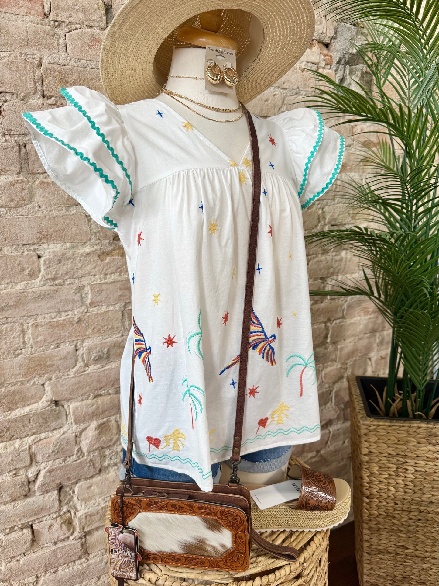 40% Off - Ocean Front Property Off White Embroidered Blouse