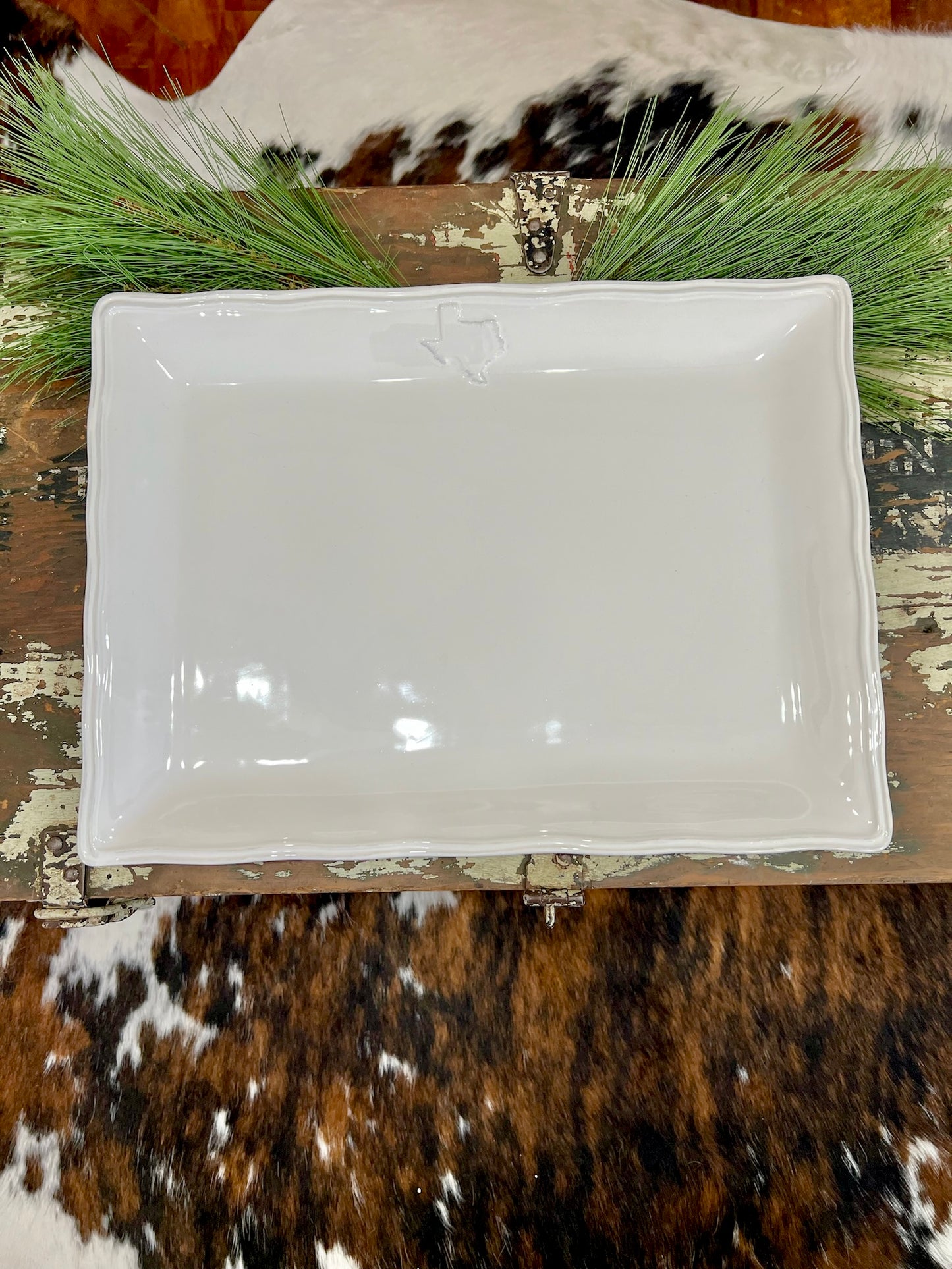 Large White Square Texas Platter