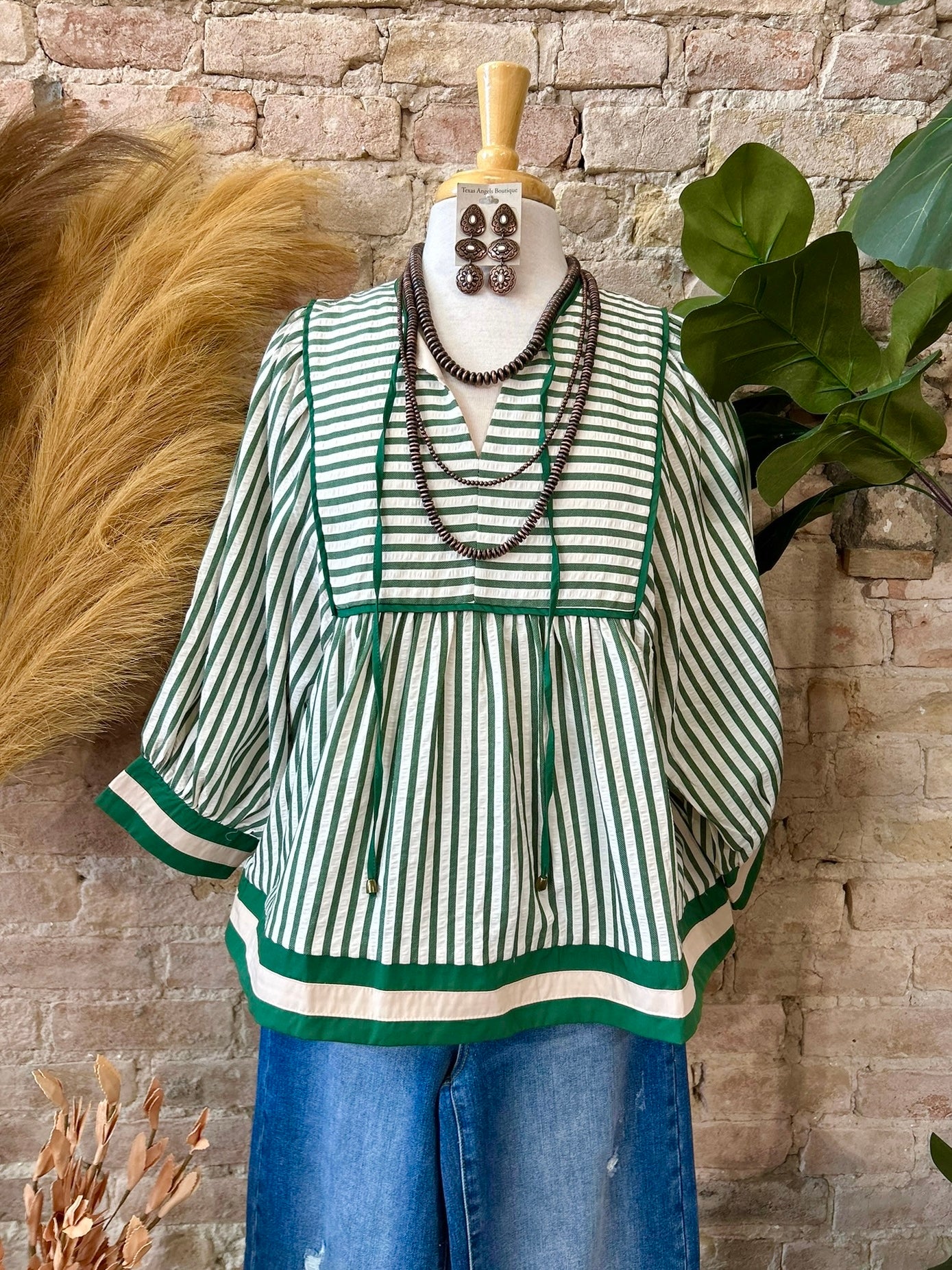 Falling Into Place Green Striped Blouse