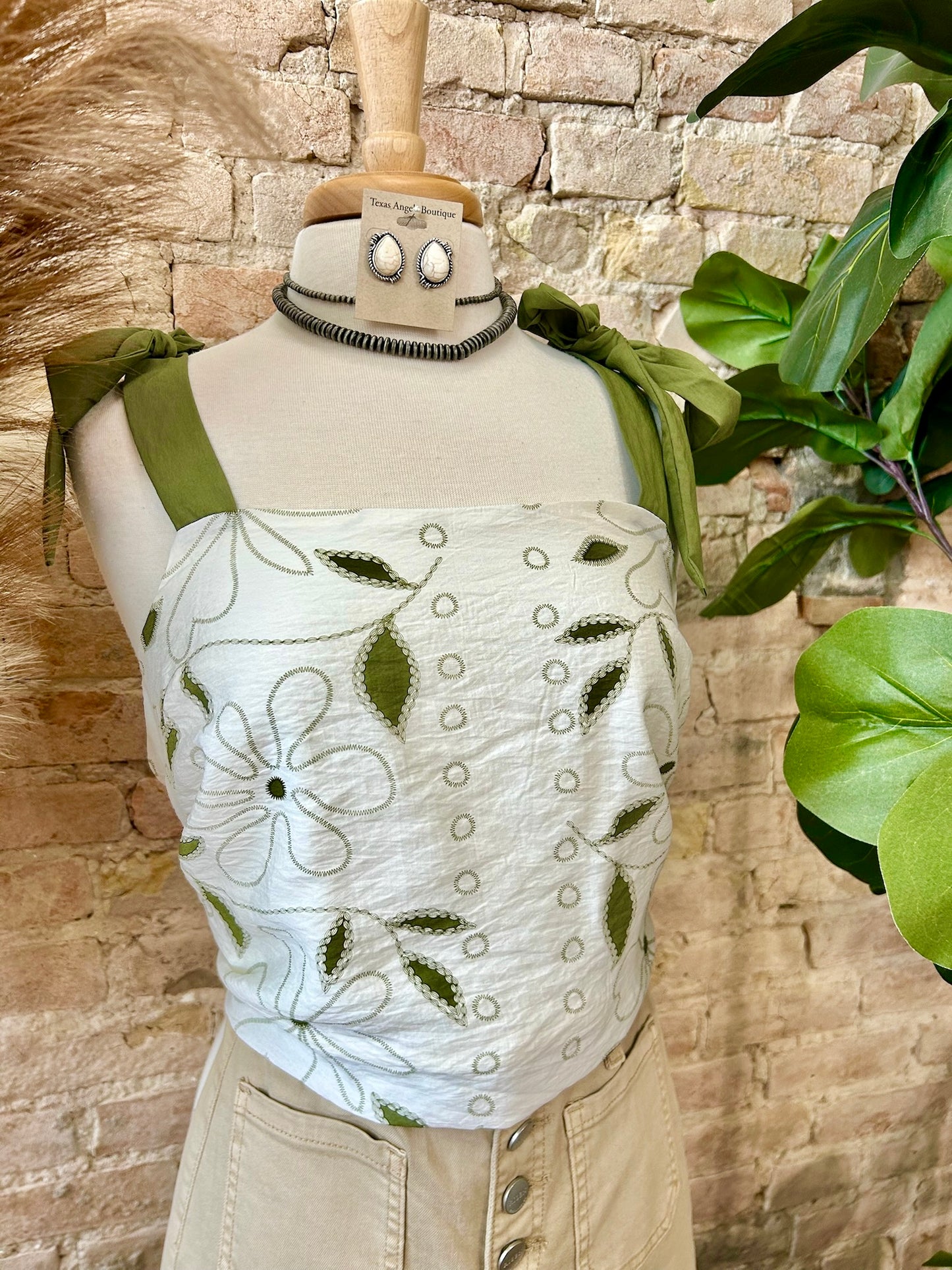 Every Story Is Worth Telling Embroidered Olive Scalloped Tank