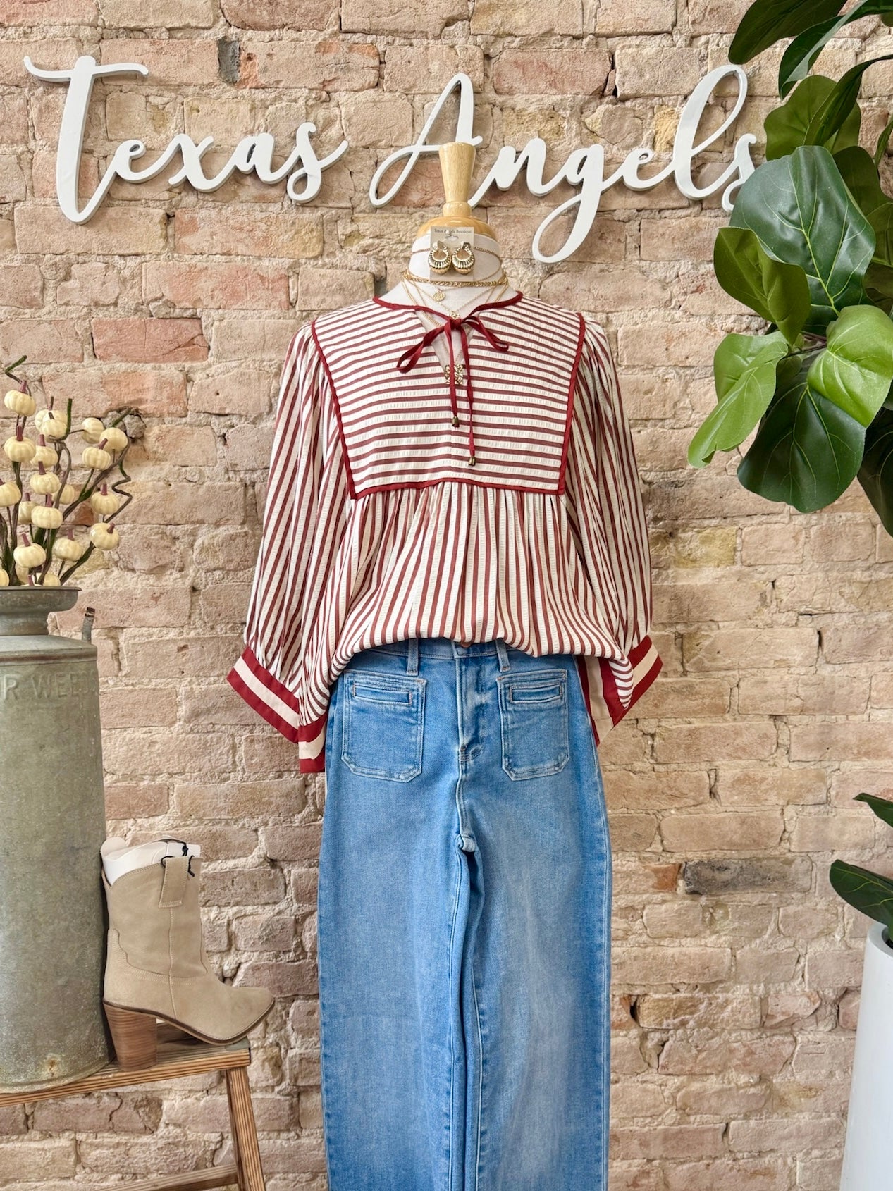 Falling Into Place Rust Striped Blouse