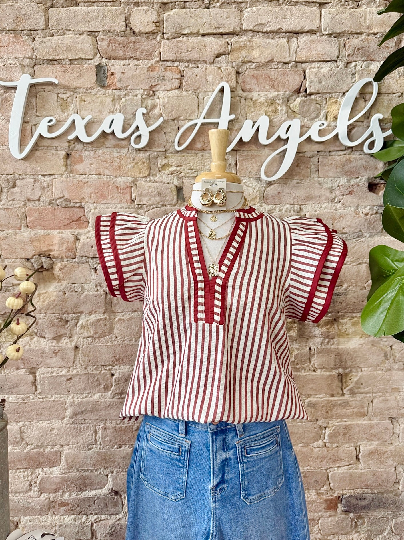 Never Been Better Rust Striped Blouse