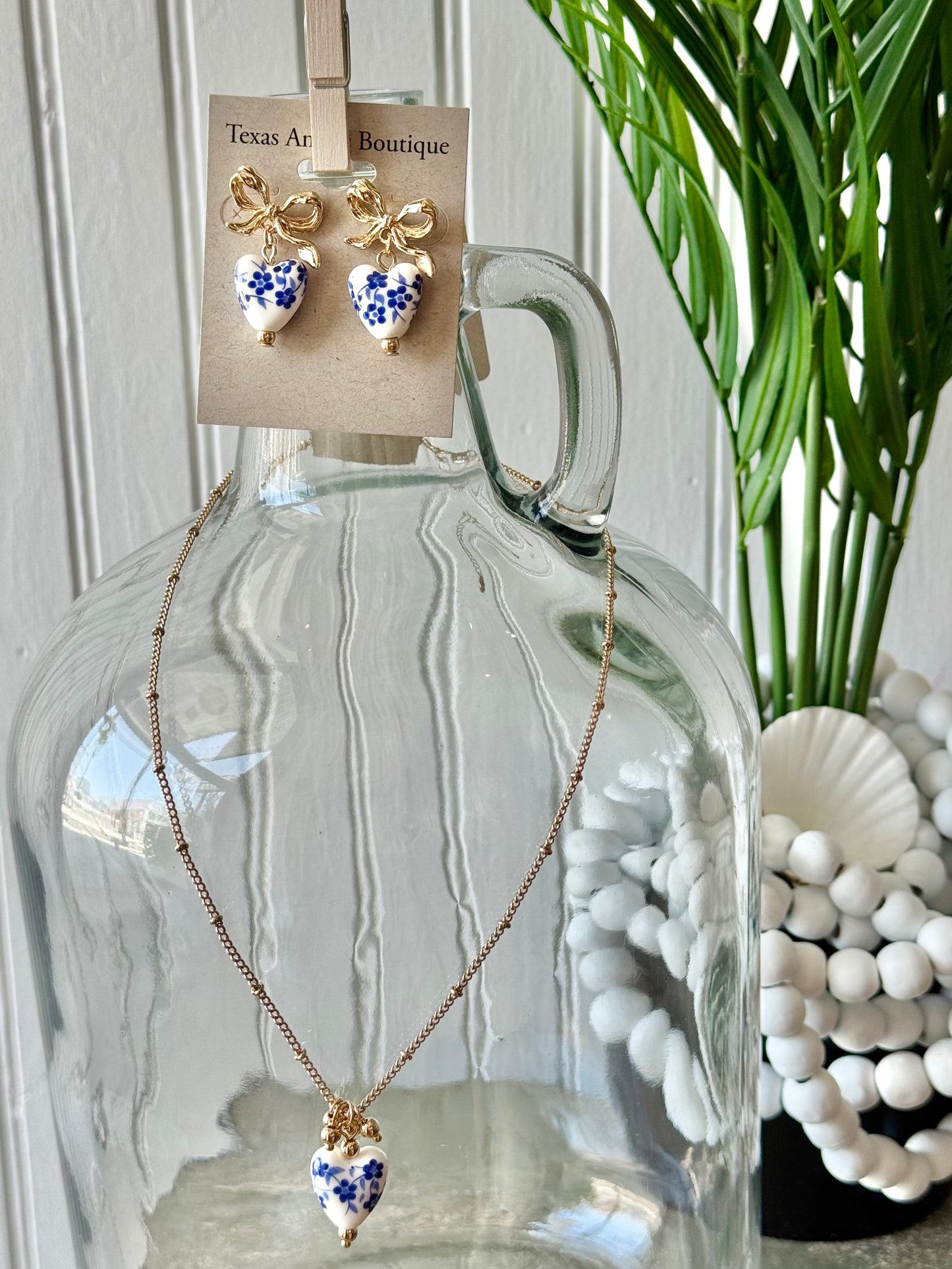 Blue Willow Heart Gold Necklace