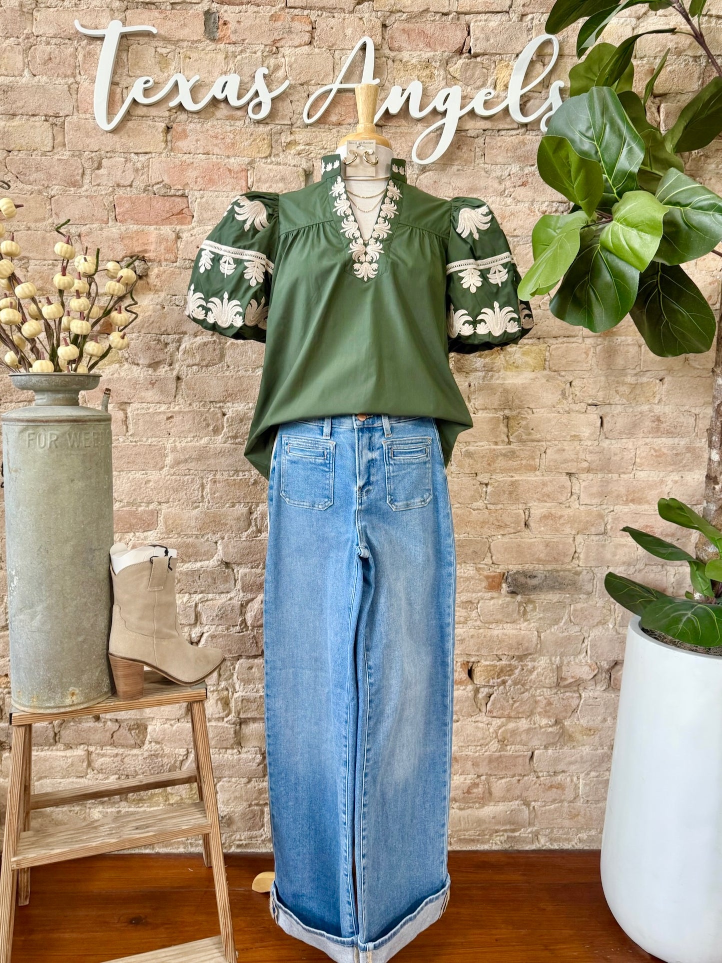 Enjoy Every Bit Dark Green Embroidered Blouse