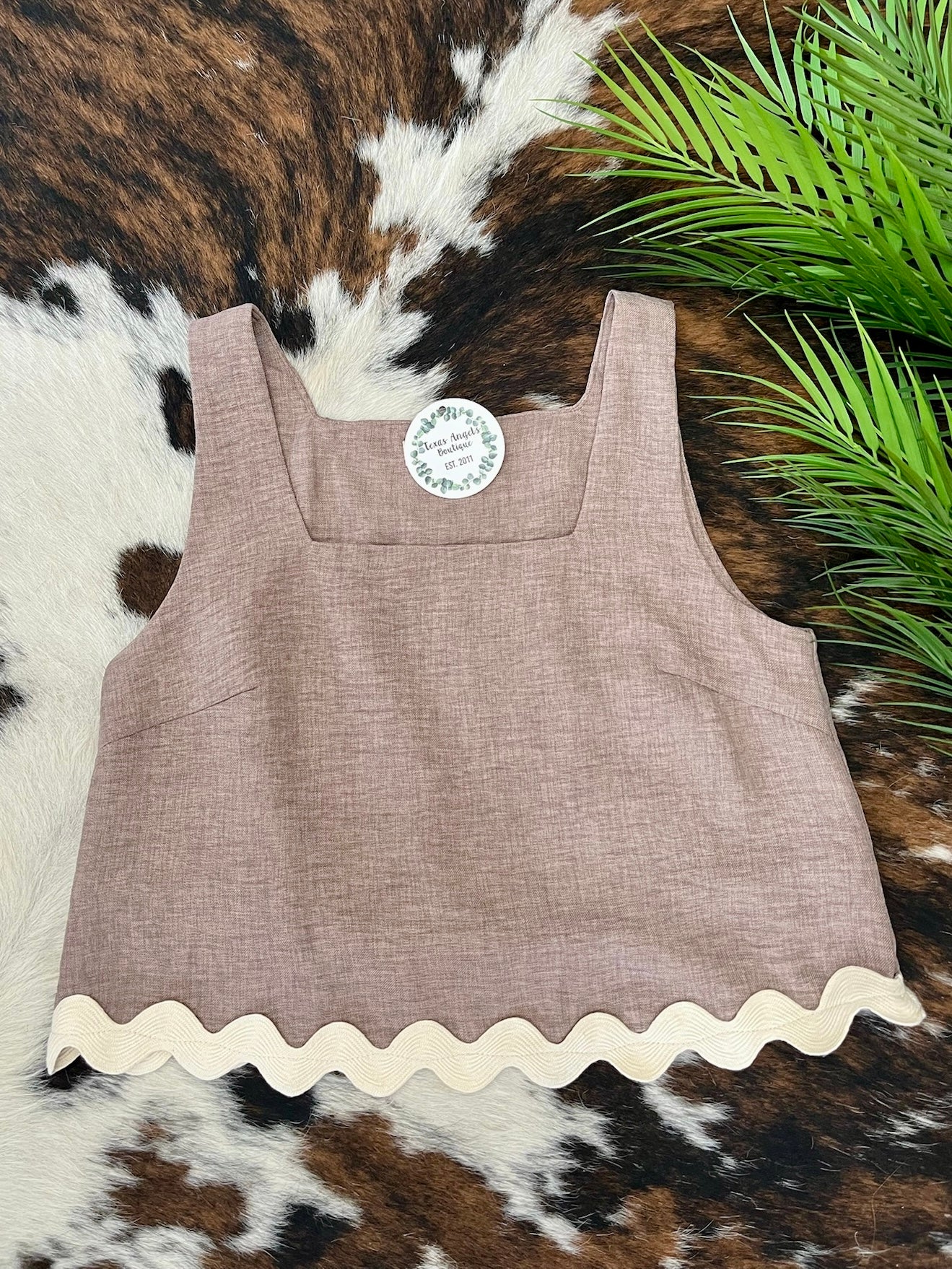 40% Off - That's What She Said Mocha Scalloped Hem Tank