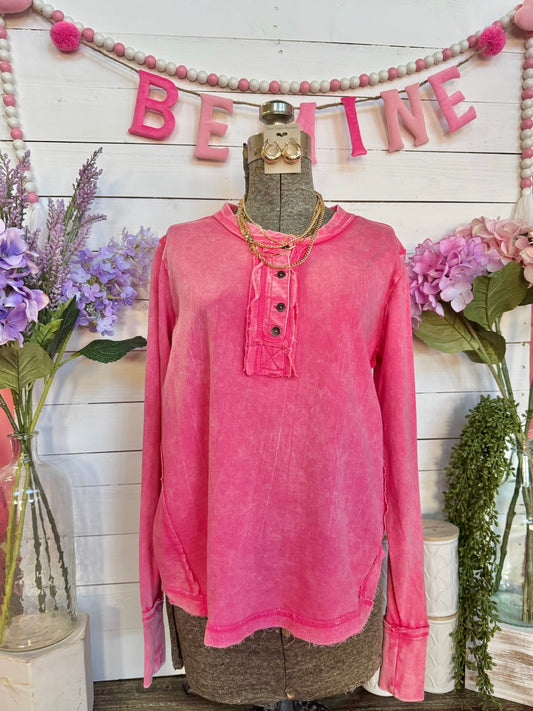 Through Thick & Thin Hot Pink Acid Wash Top