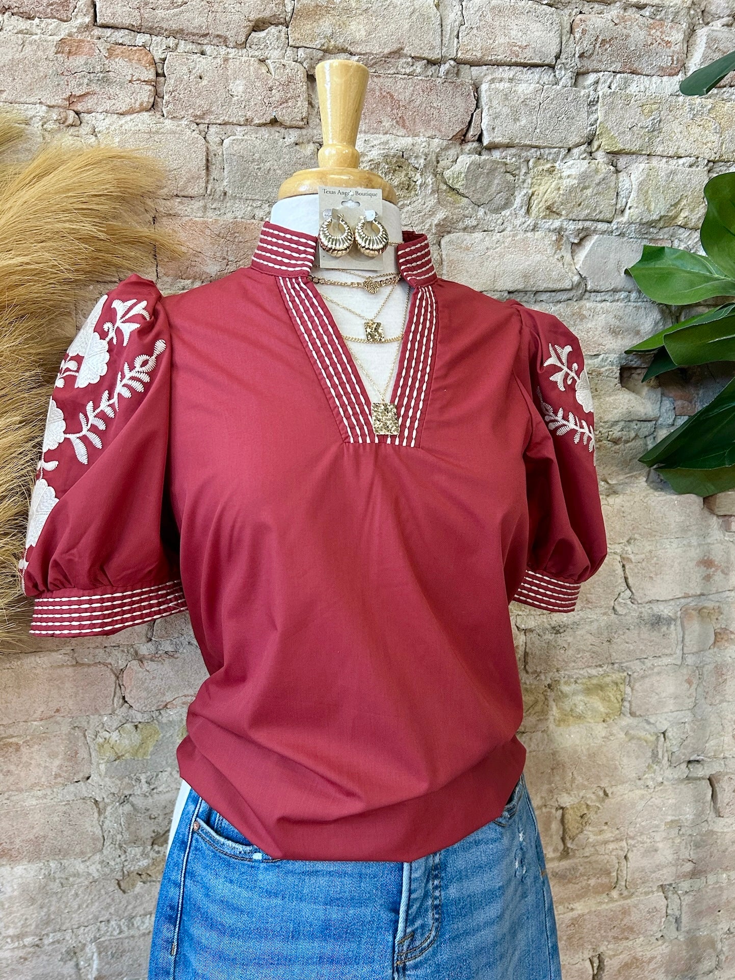 Fine The Beauty Burgundy Embroidered Blouse