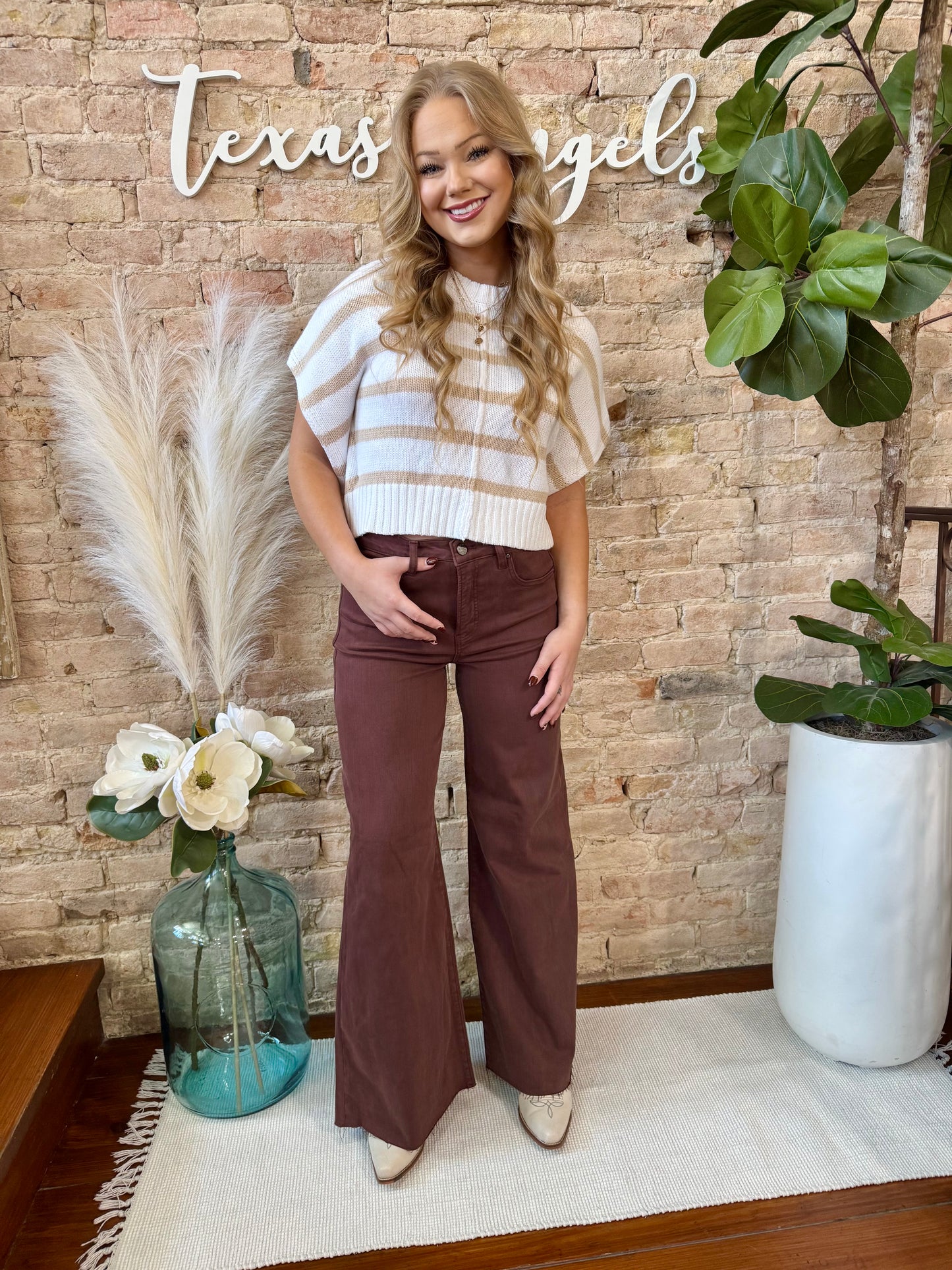 Come Closer Ivory Striped Cropped Knit Top