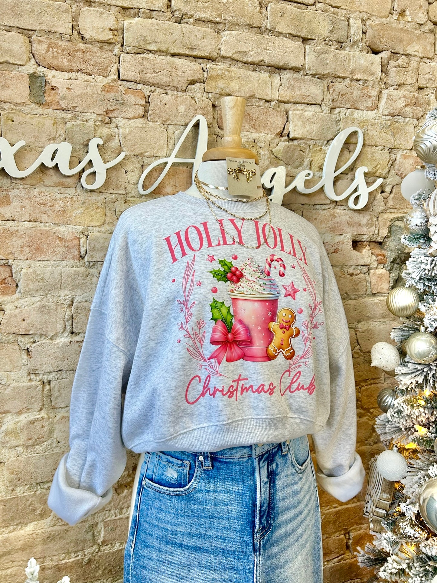 50% Off - Holly Jolly Christmas Club Grey Cropped Sweatshirt