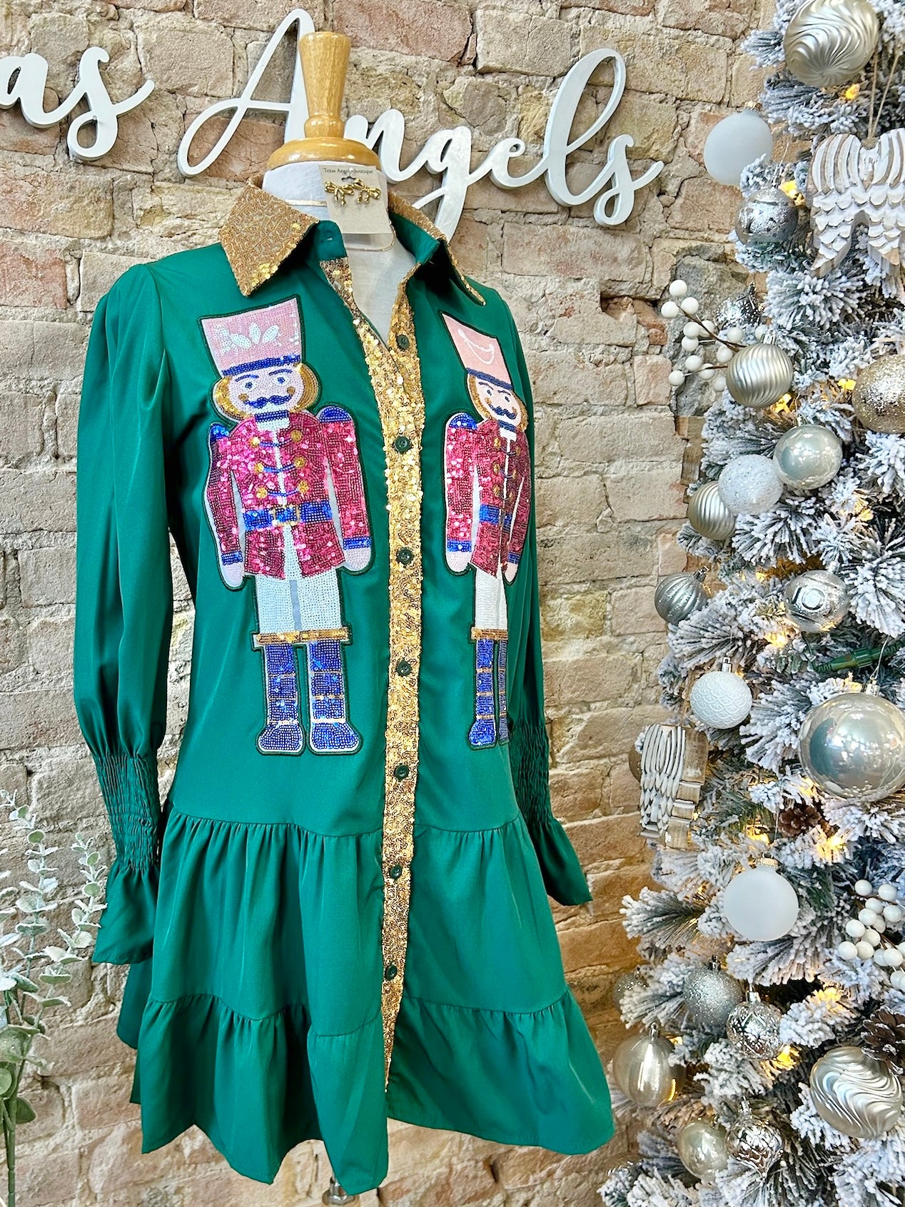 Holly Jolly Christmas Hunter Green Sequin Nutcracker Dress
