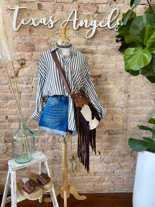 Slow And Steady Grey Striped Top