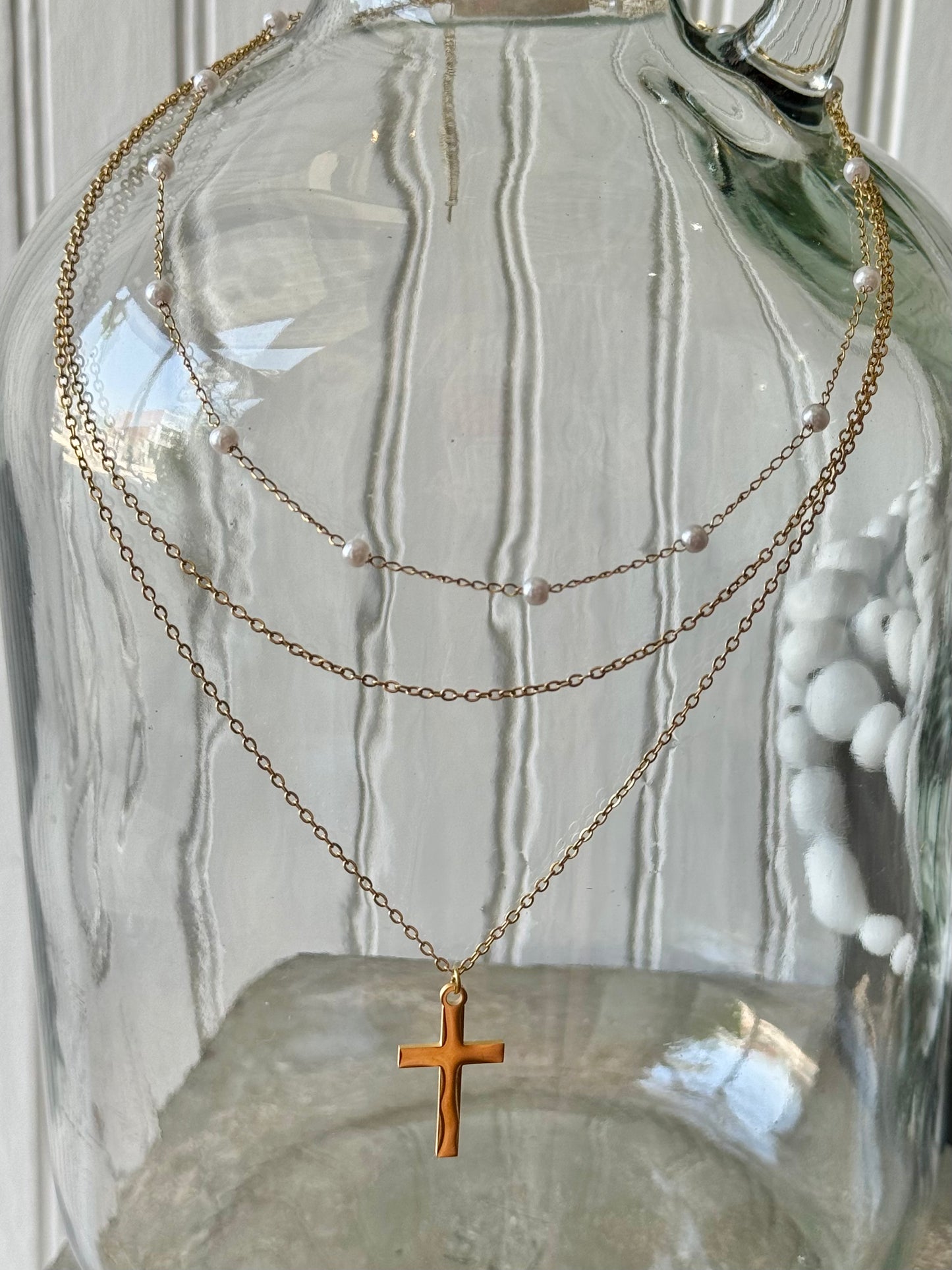 Gold Cross Layered Necklace