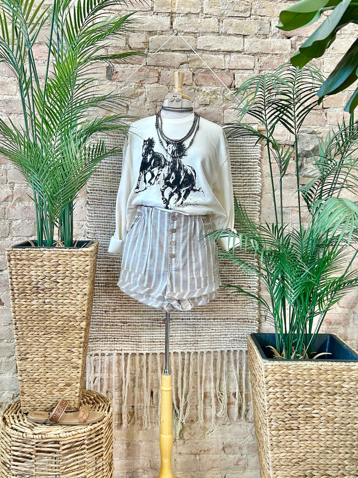 Don't Be Salty Taupe Striped Shorts