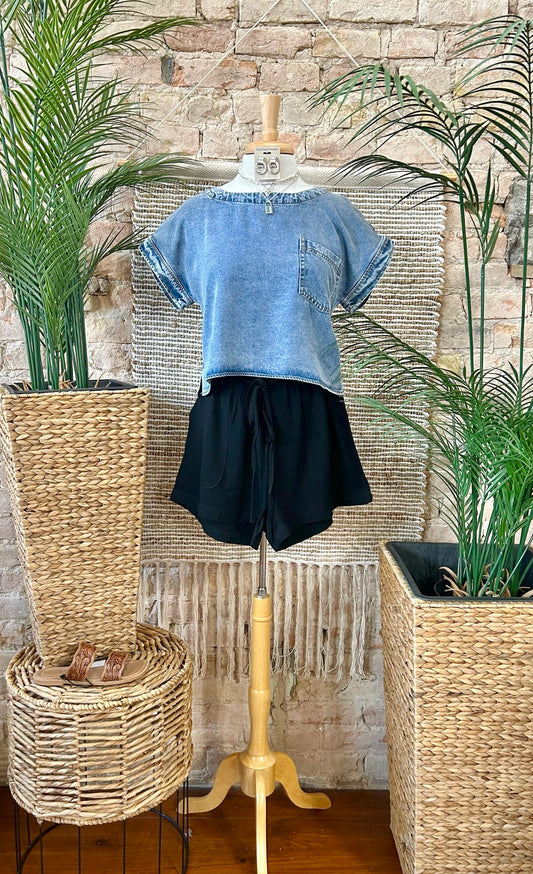 Better Late Than Never Black Linen Shorts