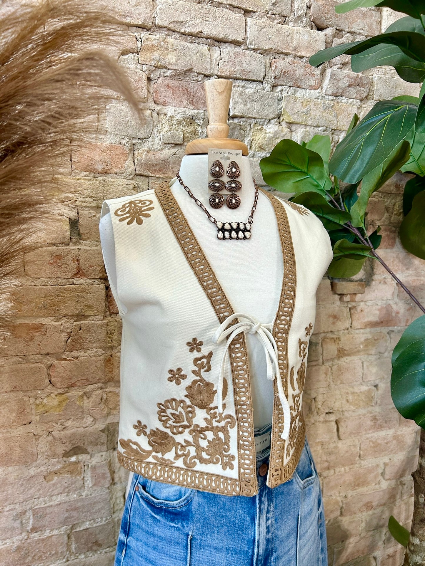 RESTOCK Easier Said Than Done Taupe Embroidered Vest