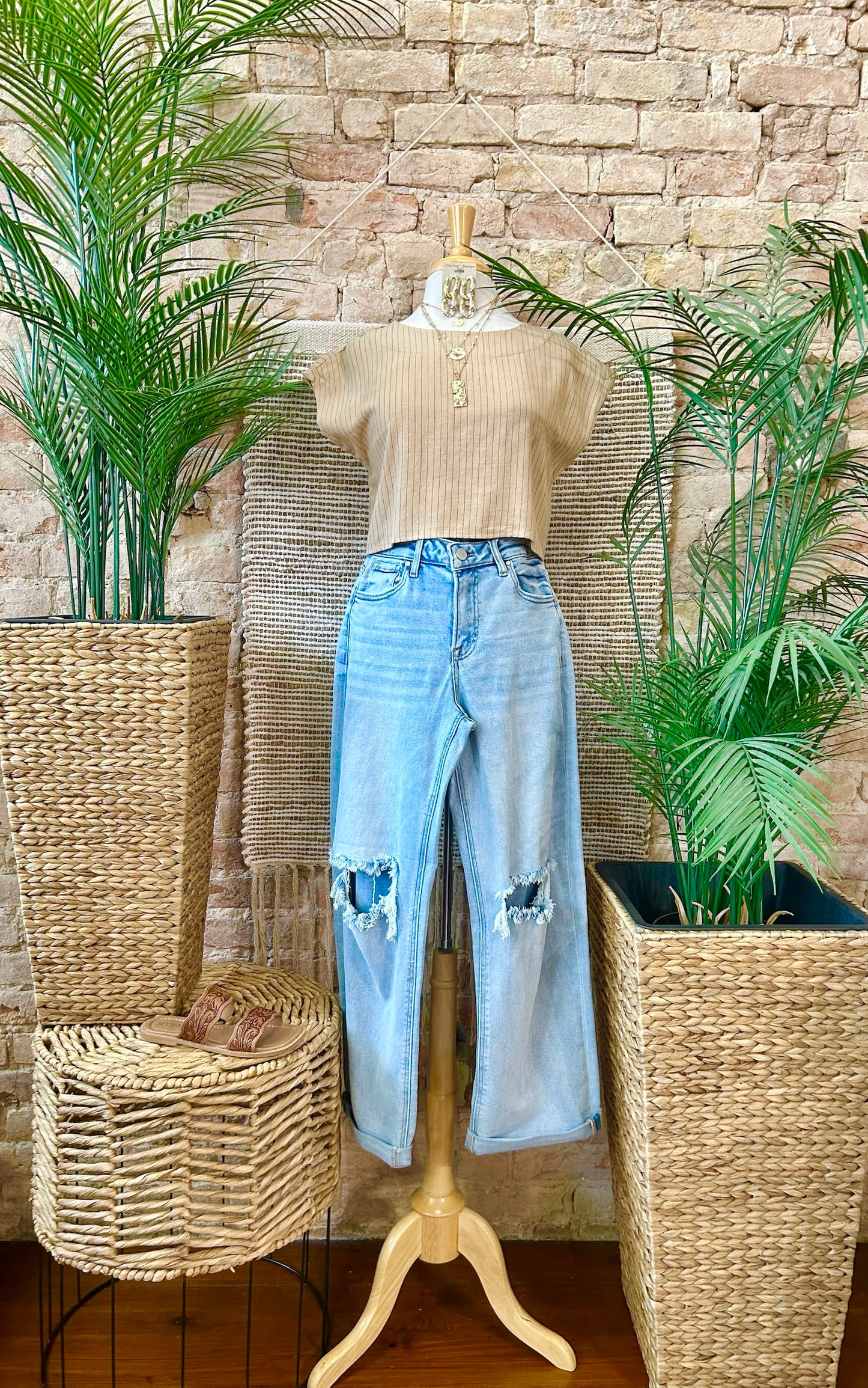 On Lake Time Tan Linen Top