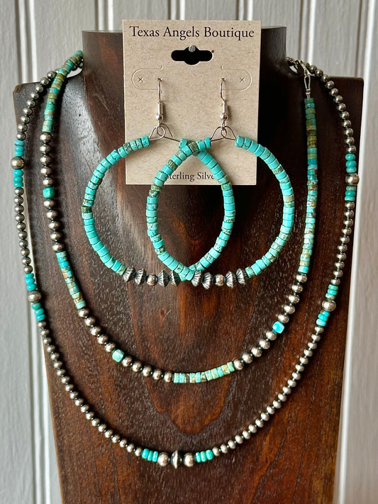 RESTOCK Sterling Silver Navajo Pearls & Genuine Turquoise Necklace