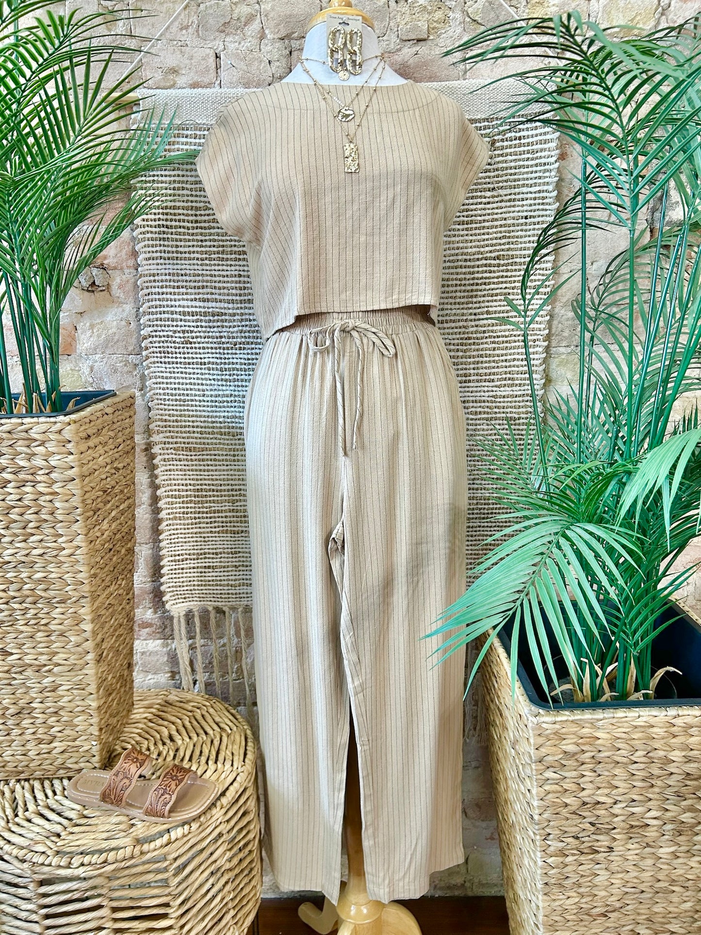 On Lake Time Tan Linen Top