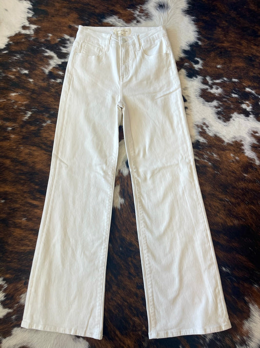 Winter Wishes White Wide Leg Risen Jeans