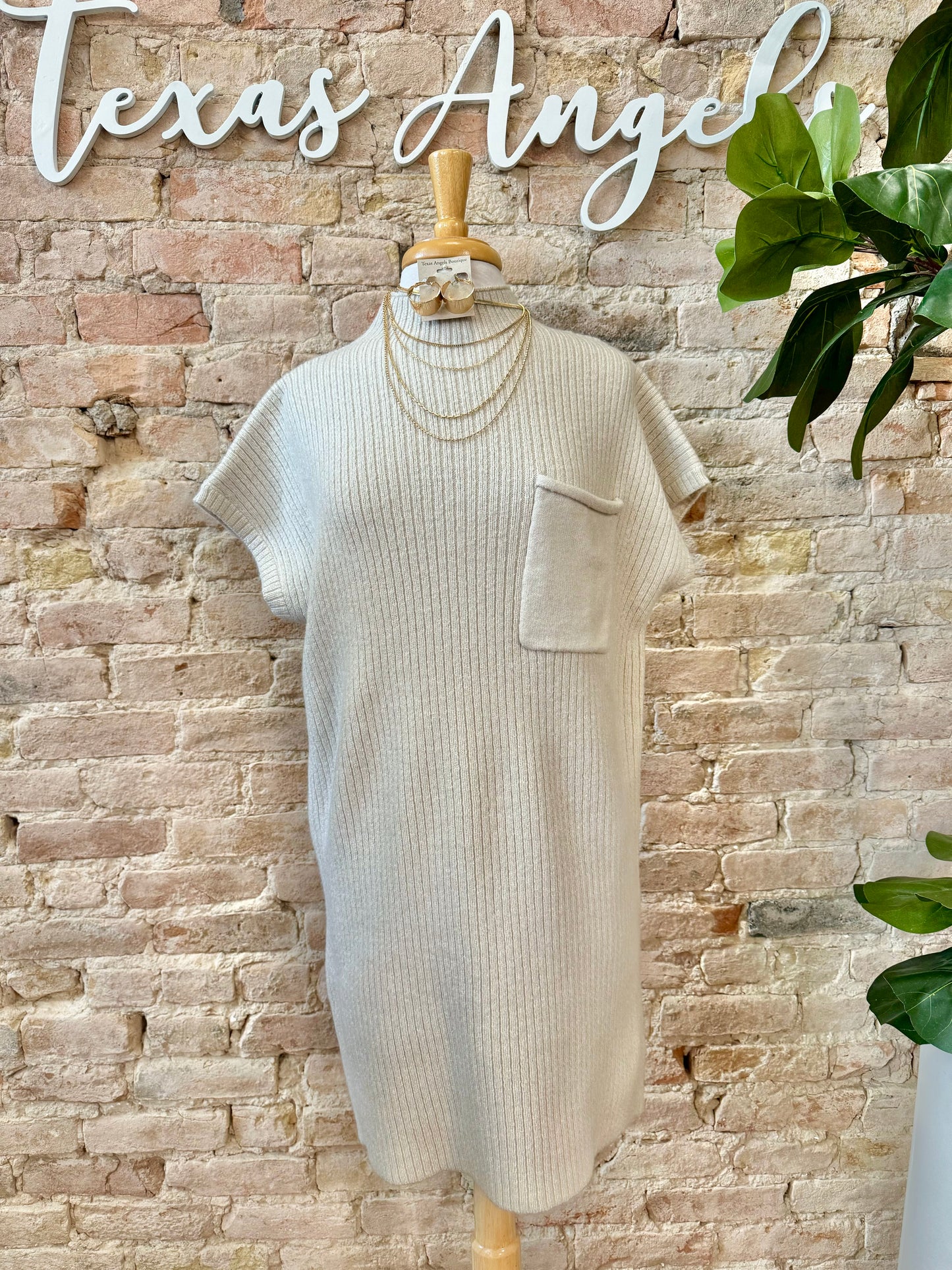 On The Daily Beige Sweater Dress