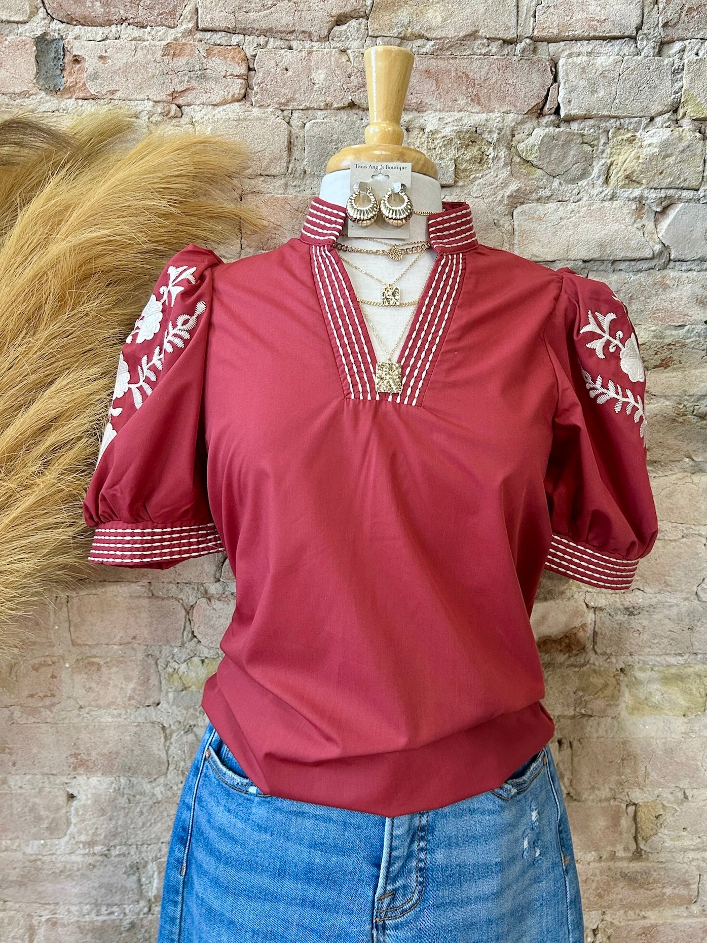 Fine The Beauty Burgundy Embroidered Blouse