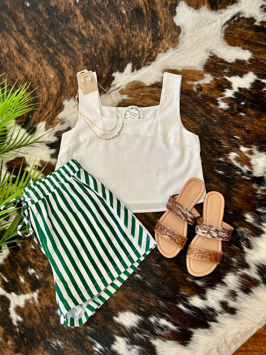 Sure Of It Green Striped Shorts
