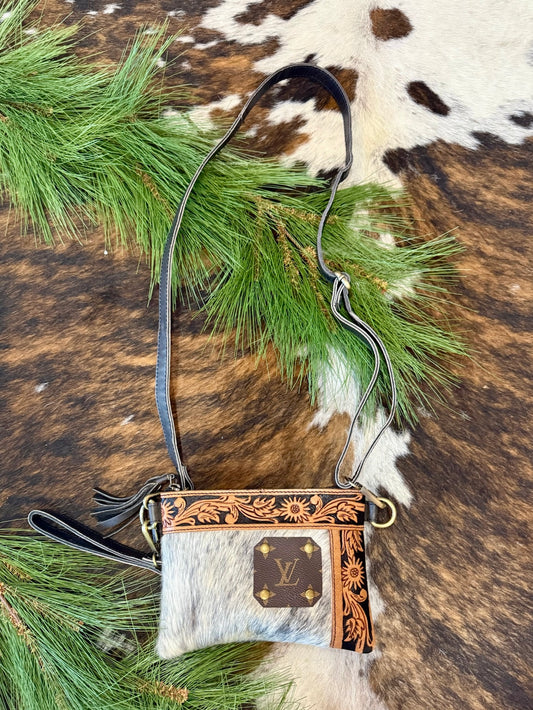The Brinklee Upcycled LV Tooled Leather Crossbody