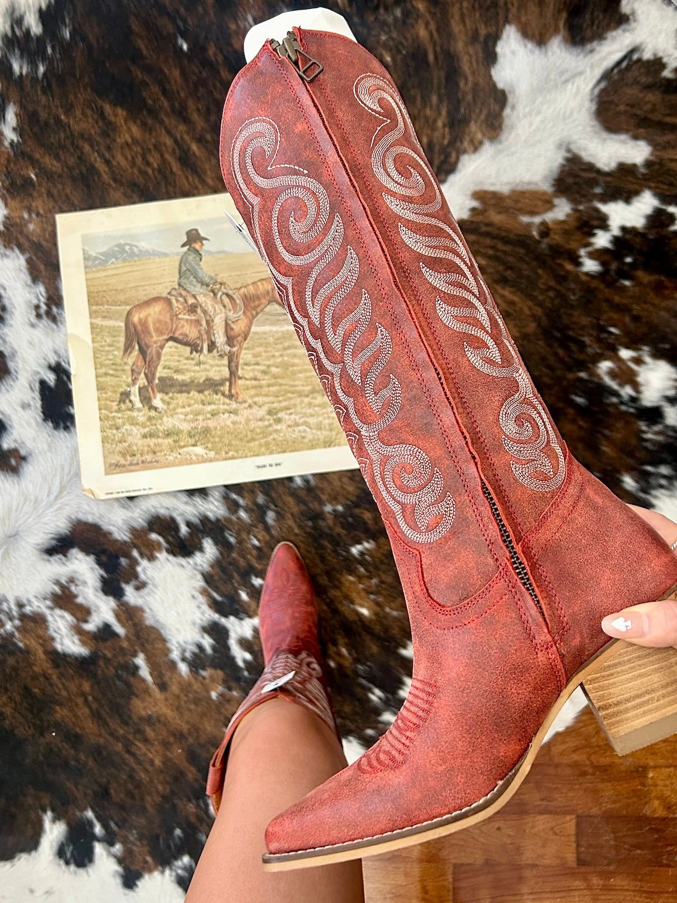 MYRA Red Embroidered Leather Boots