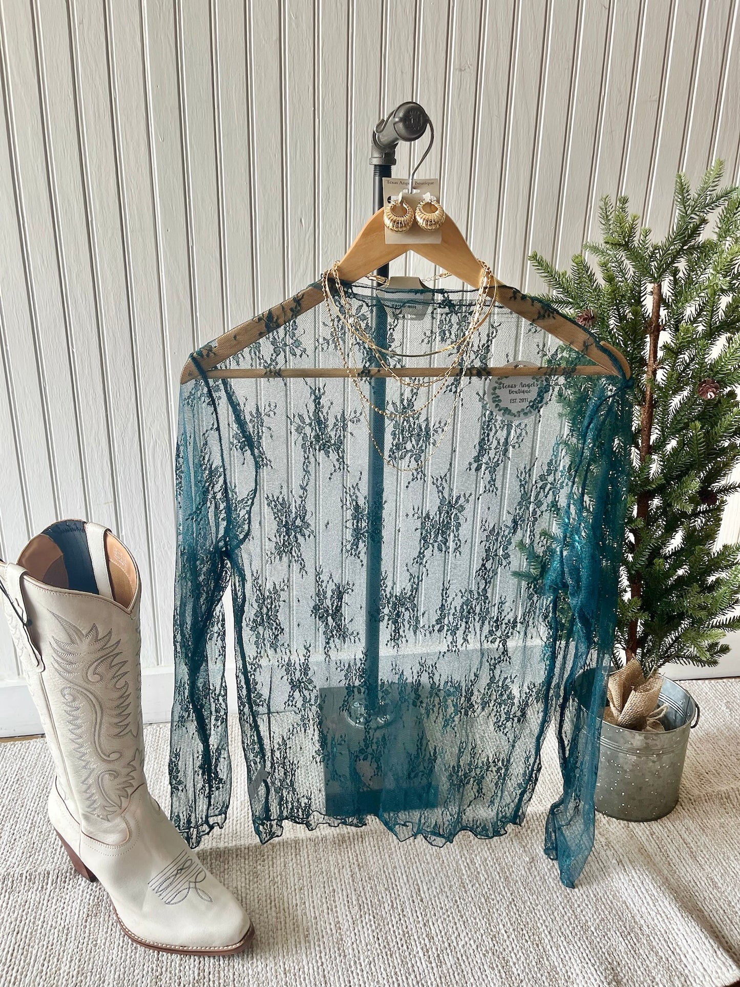 Lovely In Lace Dark Green Lace Top