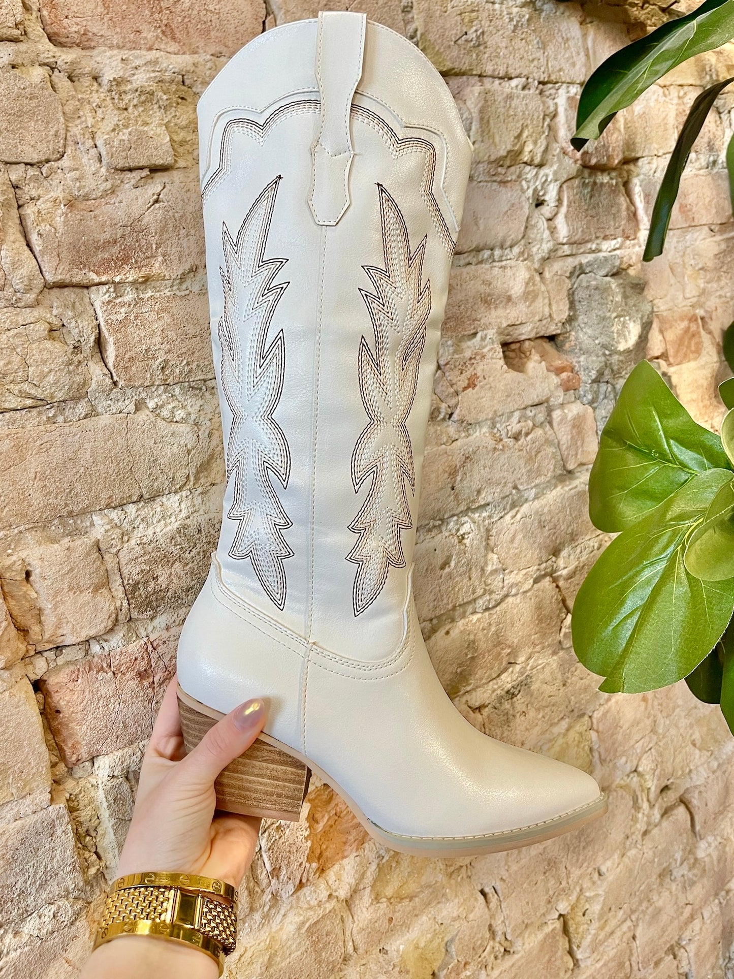 RESTOCK Let’s Go Girls White Embroidered Cowgirl Boots