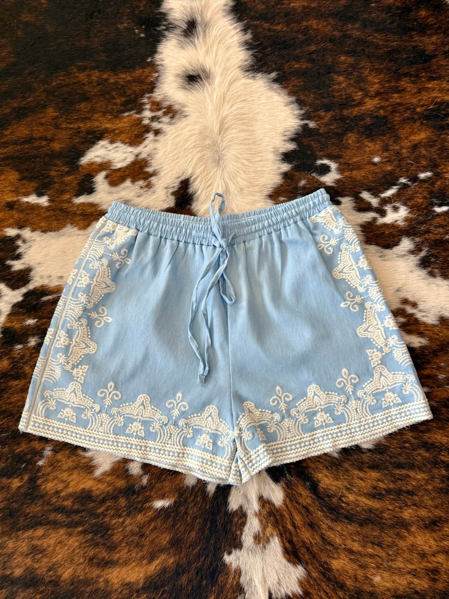 Coastin’ Light Chambray Embroidered Shorts