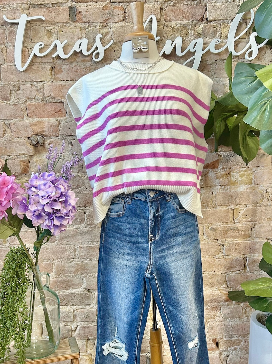 Stay Around For Awhile Pink Striped Top